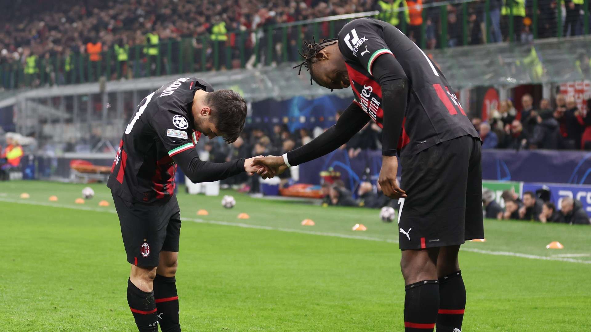Brahim Diaz celebration Rafael Leao AC Milan vs Tottenham 2022-23