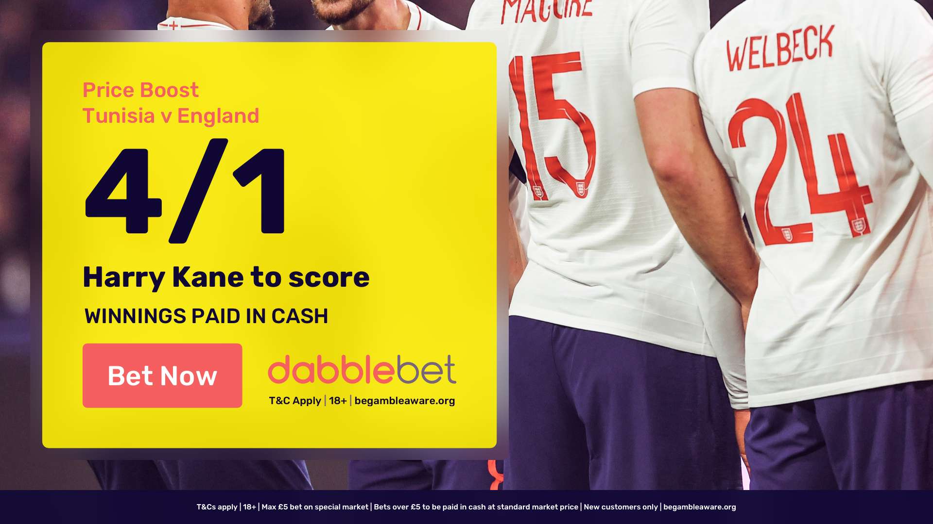dabblebet Kane England Tunisia offer in article