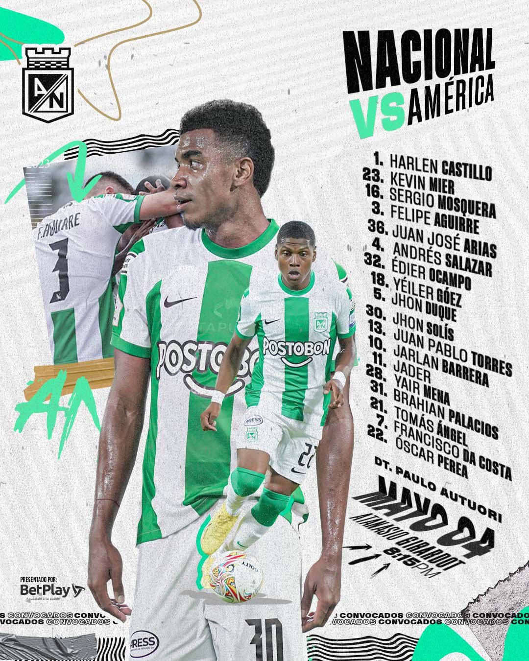 Convocados Atlético Nacional Fecha 14 Liga BetPlay 2023