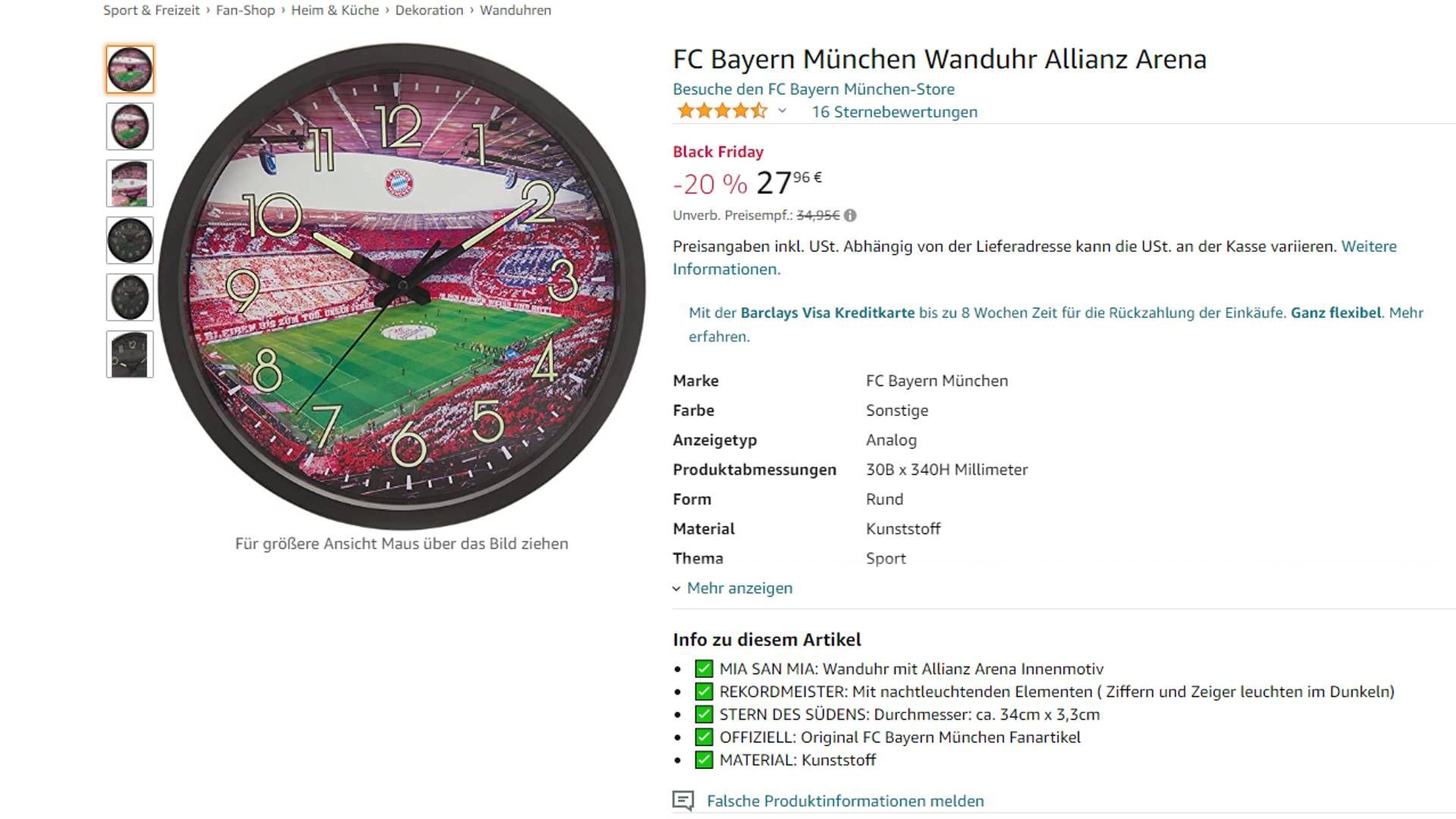 FC Bayern Wanduhr