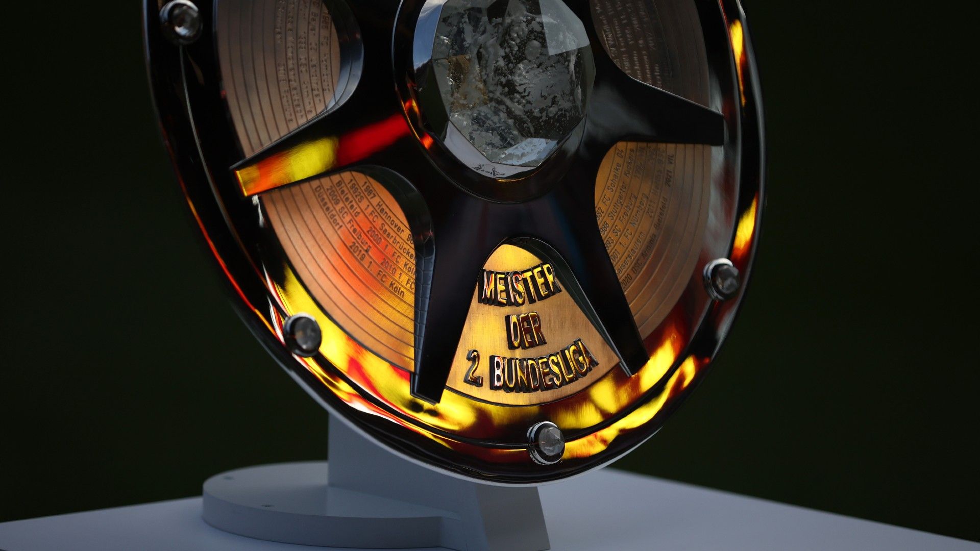  A detailed view of the Championship trophy prior to the Second Bundesliga
