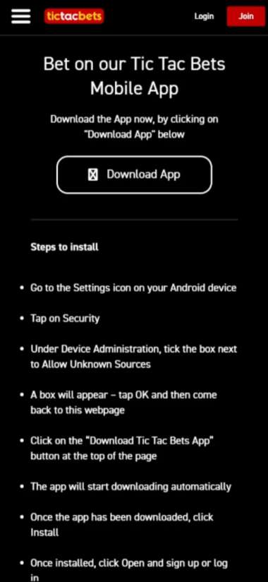 Tic Tac Bets App Website Download for Android