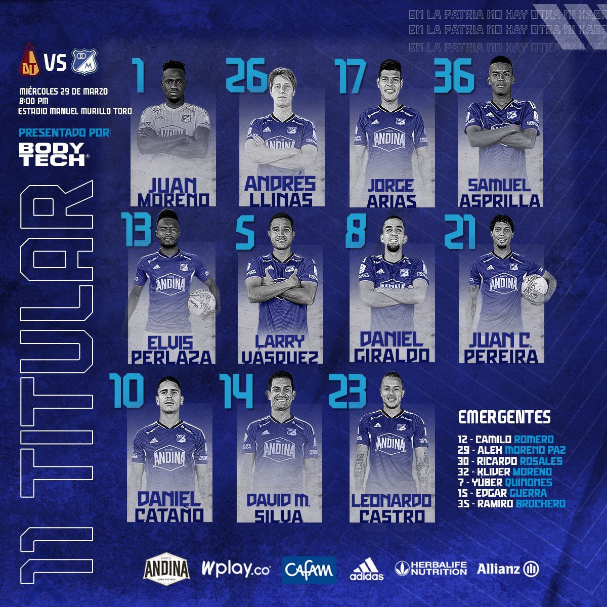 Nómina Millonarios Fecha 4 Liga BetPlay 2023