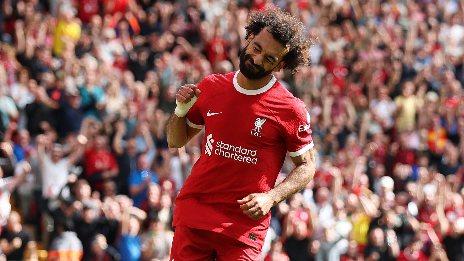 Mohamed Salah celebrates Liverpool Bournemouth Premier League 2023-24