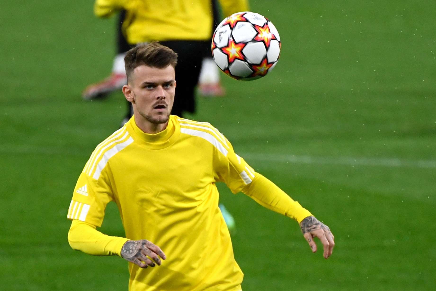 Sébastien Thill, lors de l'entraînement de veille de match au stade Santiago Bernabeu de Madrid, le 27 septembre 2021