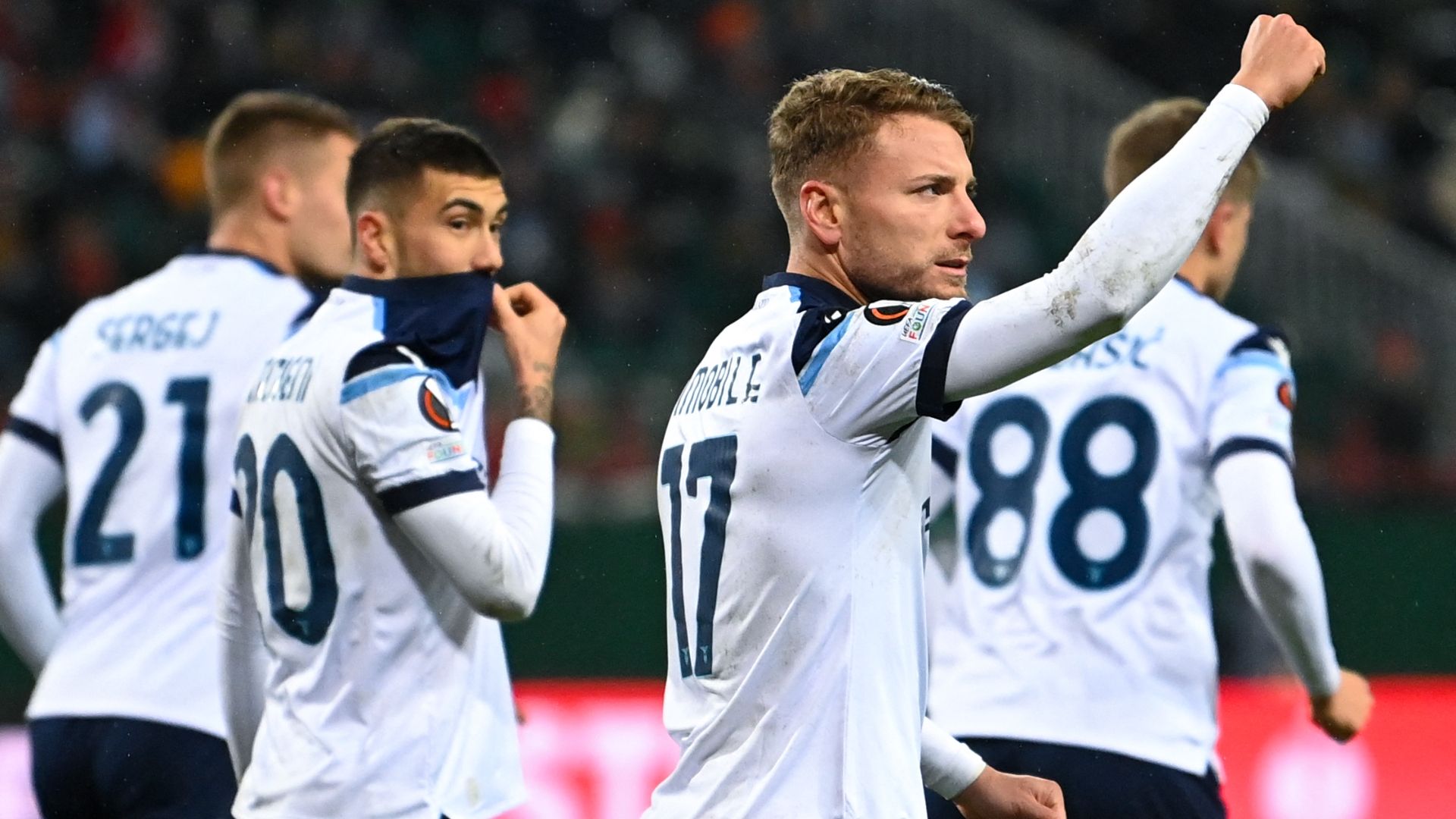 Immobile celebrating Lokomovic Lazio Europa League