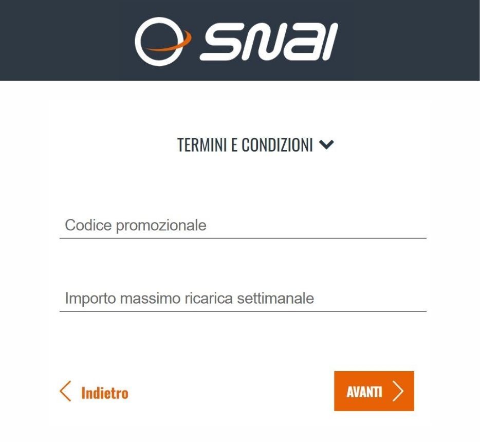 snai formulario registrazione codice promozionale