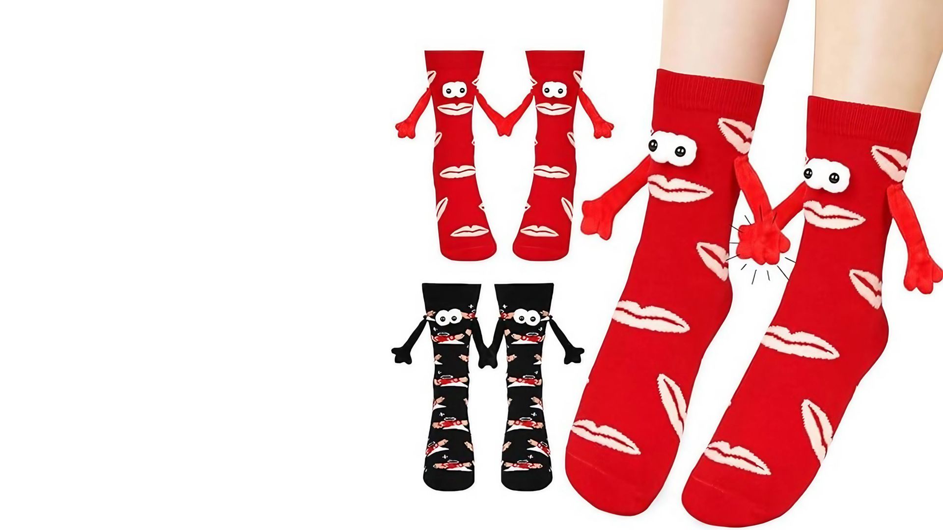 MAKINGTEC Valentine's Day Socks, 2Pair Hand Holding Funny Socks, Magnetic Crazy Couple Socks, Valentines Day Gifts for Boyfriend, Couple Socks, Matching Couple Socks, Mid-Tube Socks, Unisex Socks