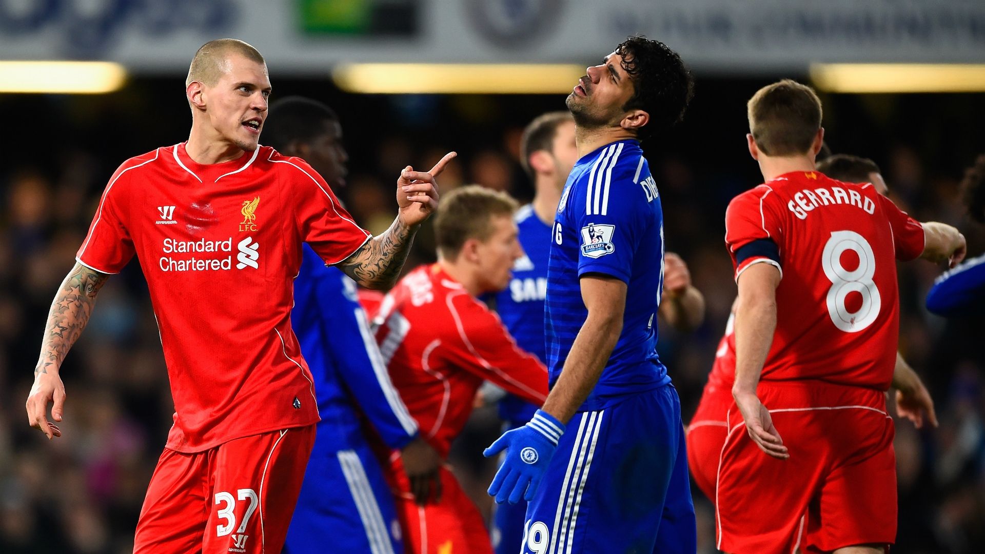 Martin Skrtel Liverpool; Diego Costa Chelsea