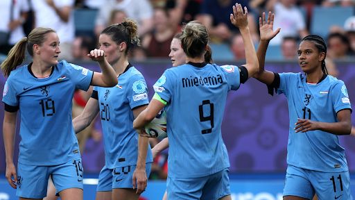 Vivianne Miedema scores the opening goal for the Netherlands against Wales.