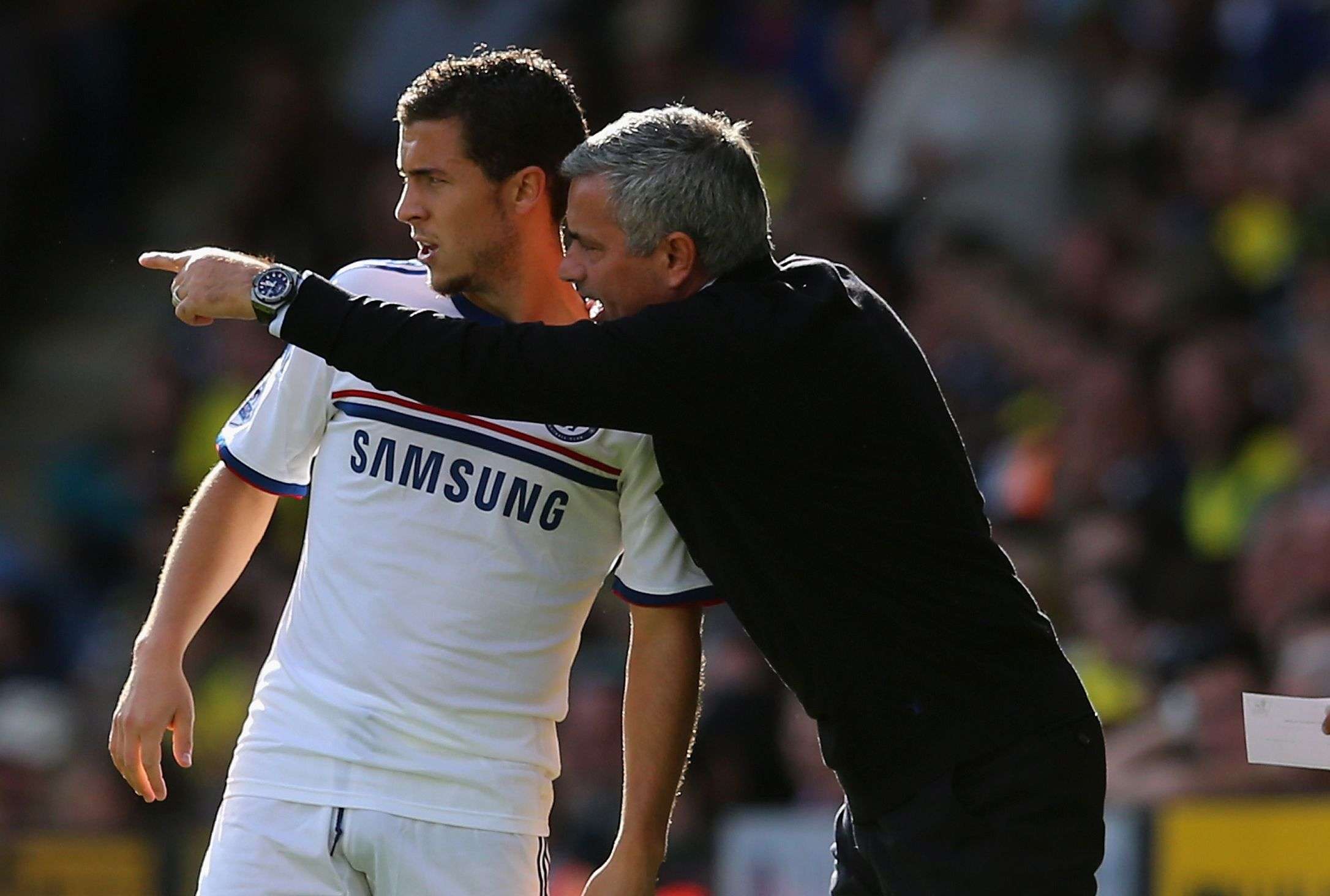 Chelsea boss Jose Mourinho instructs Eden Hazard