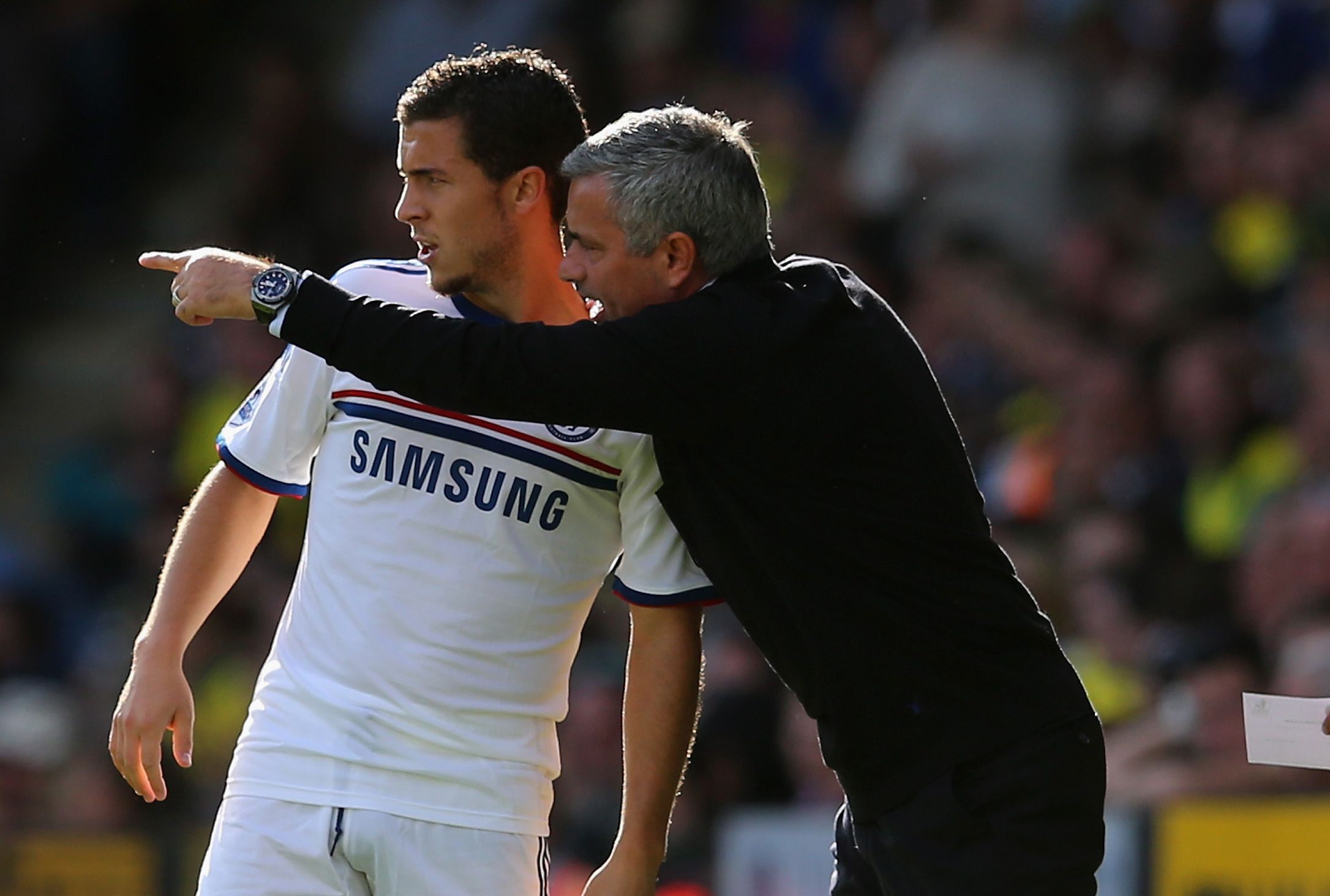 Chelsea boss Jose Mourinho instructs Eden Hazard