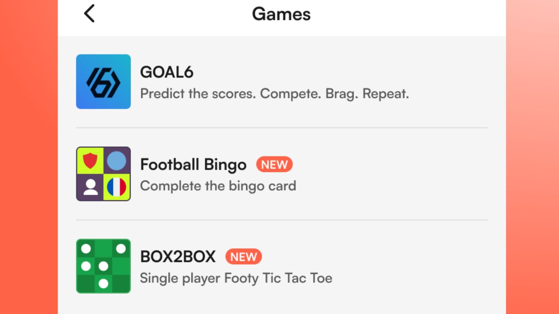 GOAL app games