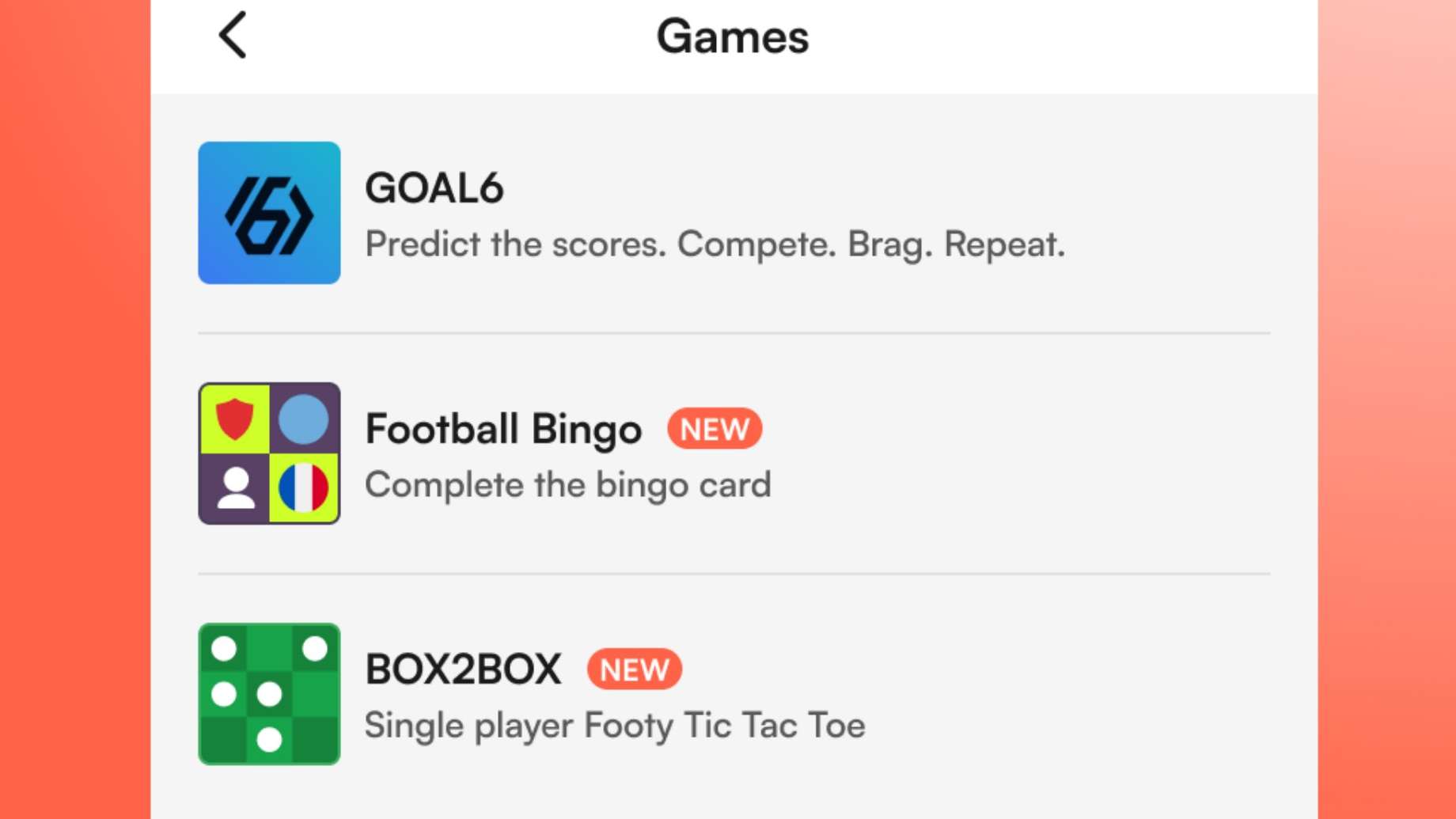 GOAL app games