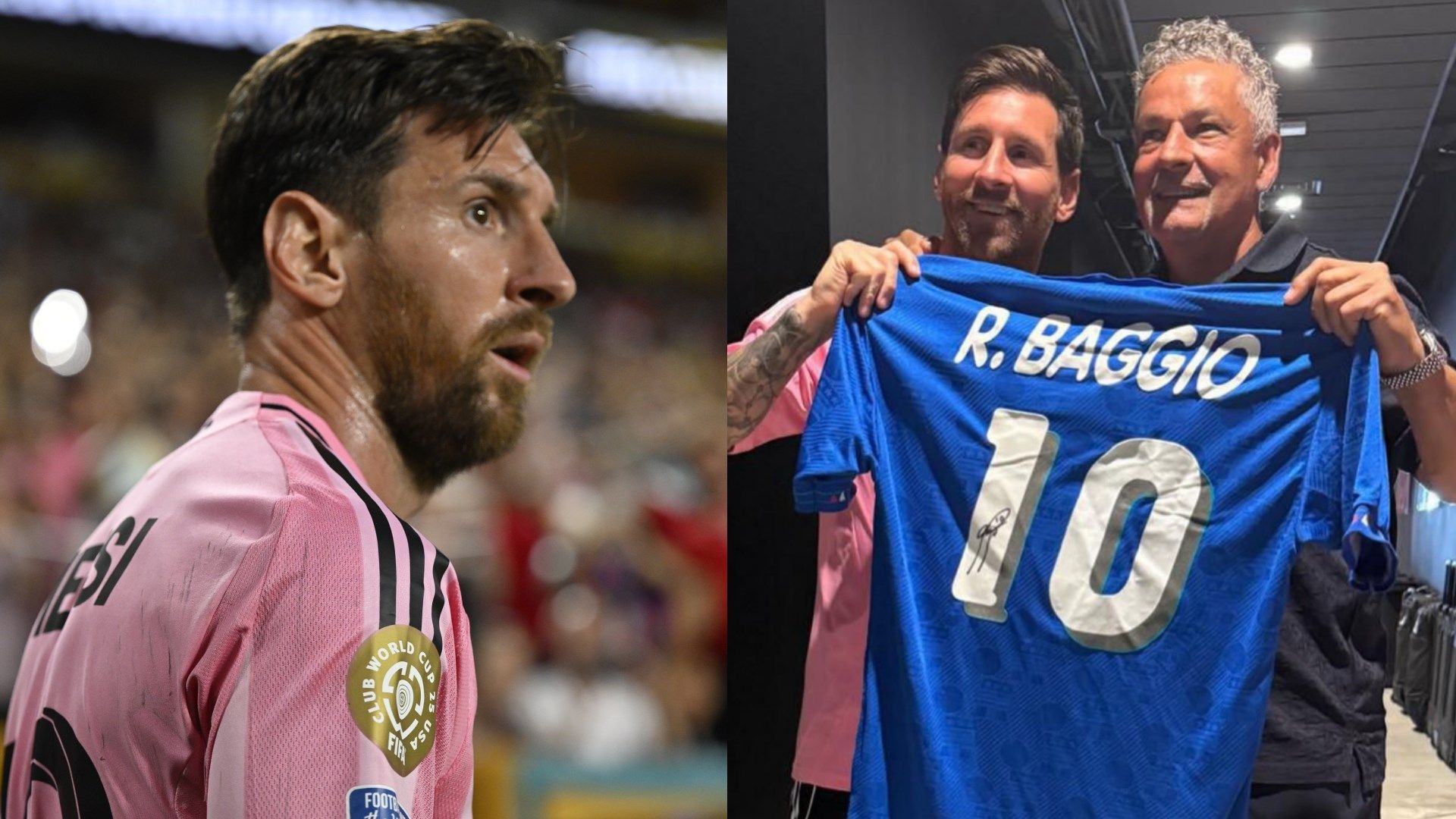 Lionel Messi left starstruck! Italian legend Roberto Baggio brings emotion out of Argentine GOAT as Inter Miami star receives special signed shirt | Goal.com UK