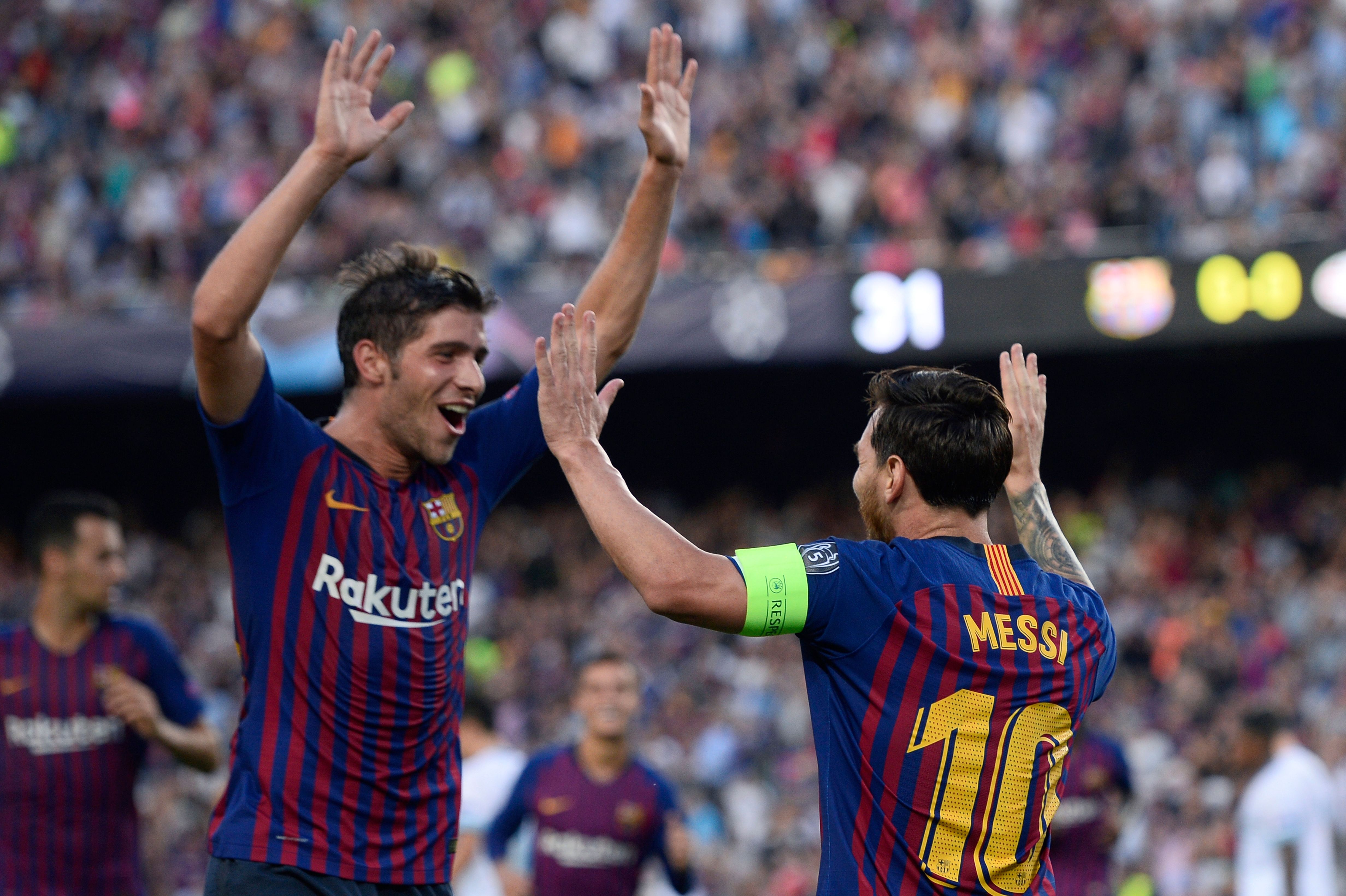 MESSI SERGI ROBERTO BARCELONA PSV CHAMPIONS LEAGUE