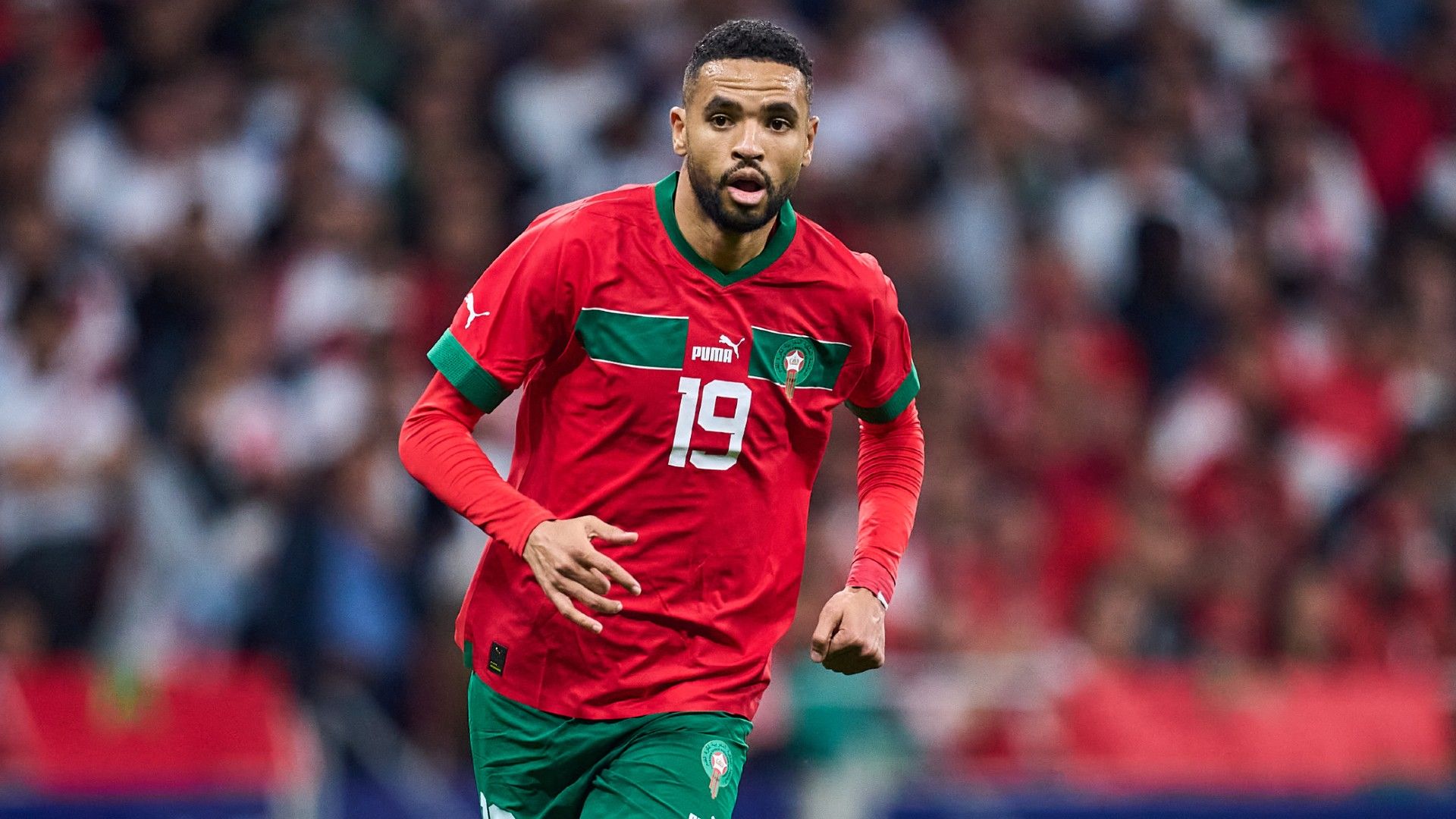 Youssef En Nesyri of Morocco runs