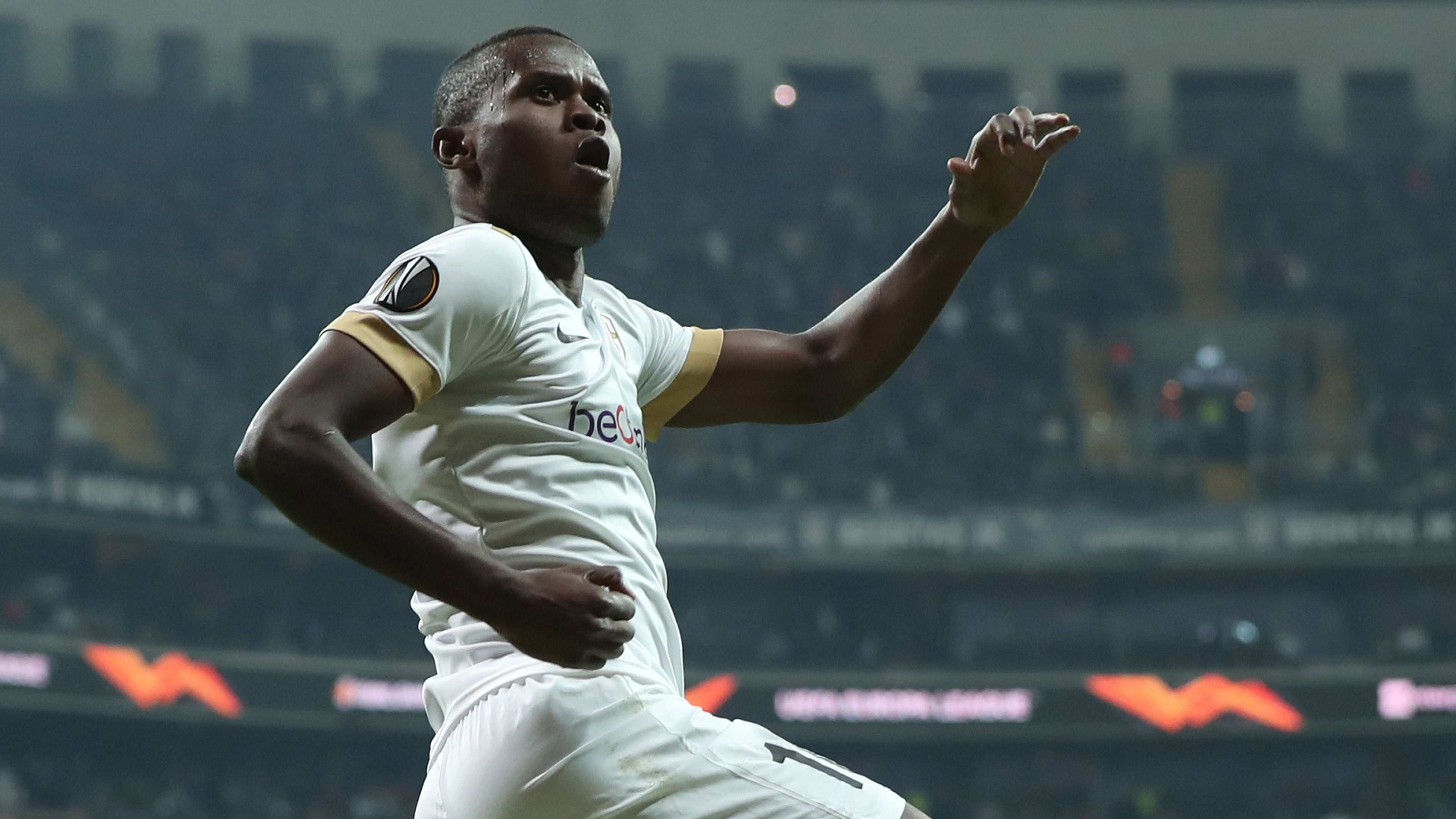 Genk's Mbwana Samatta celebrates after scoring the 1-0 lead during the UEFA Europa Legue group I soccer match between Besiktas and Genk in Istanbul, Turkey, 25 October 2018