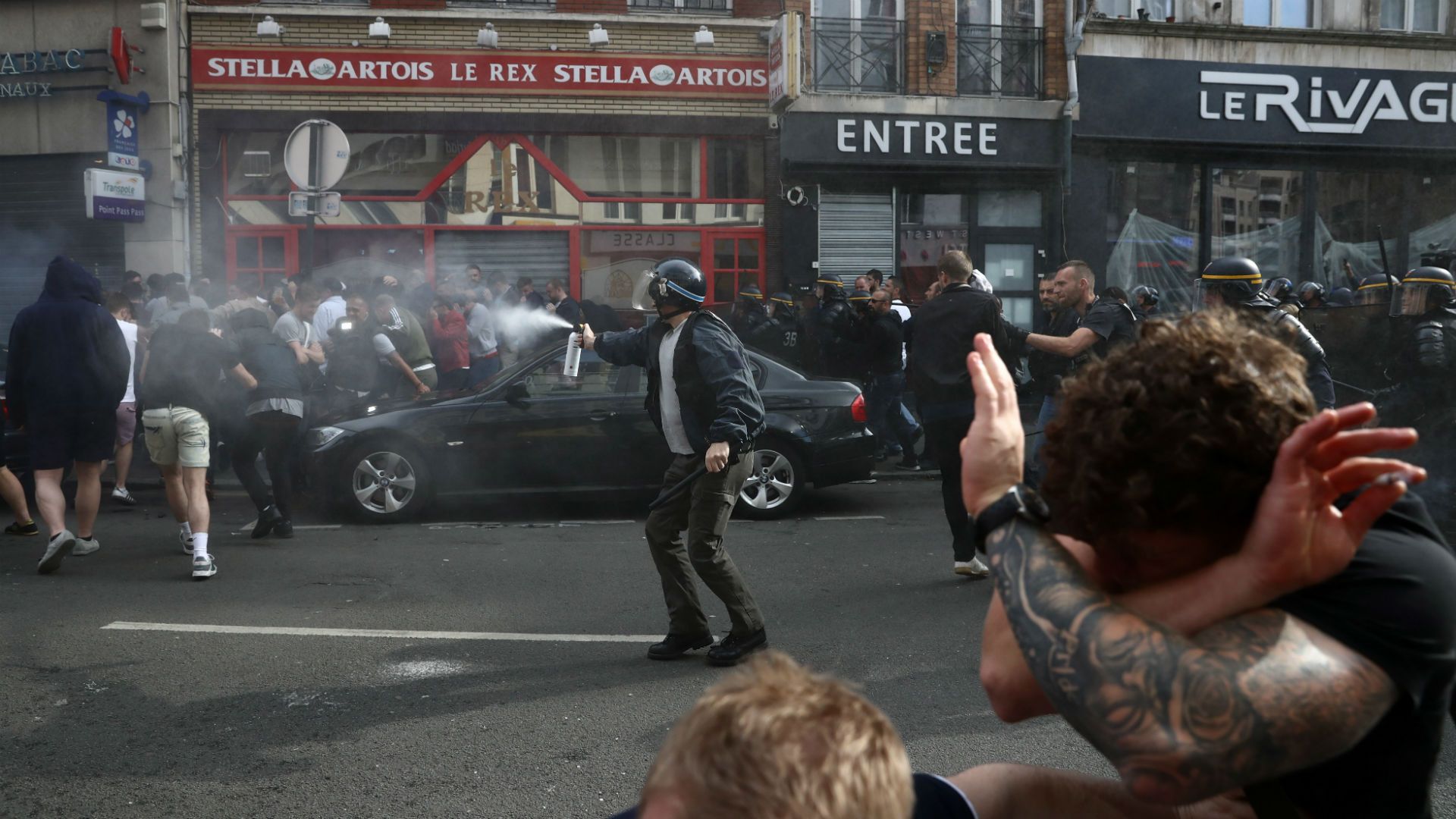 England fans in Lille with police