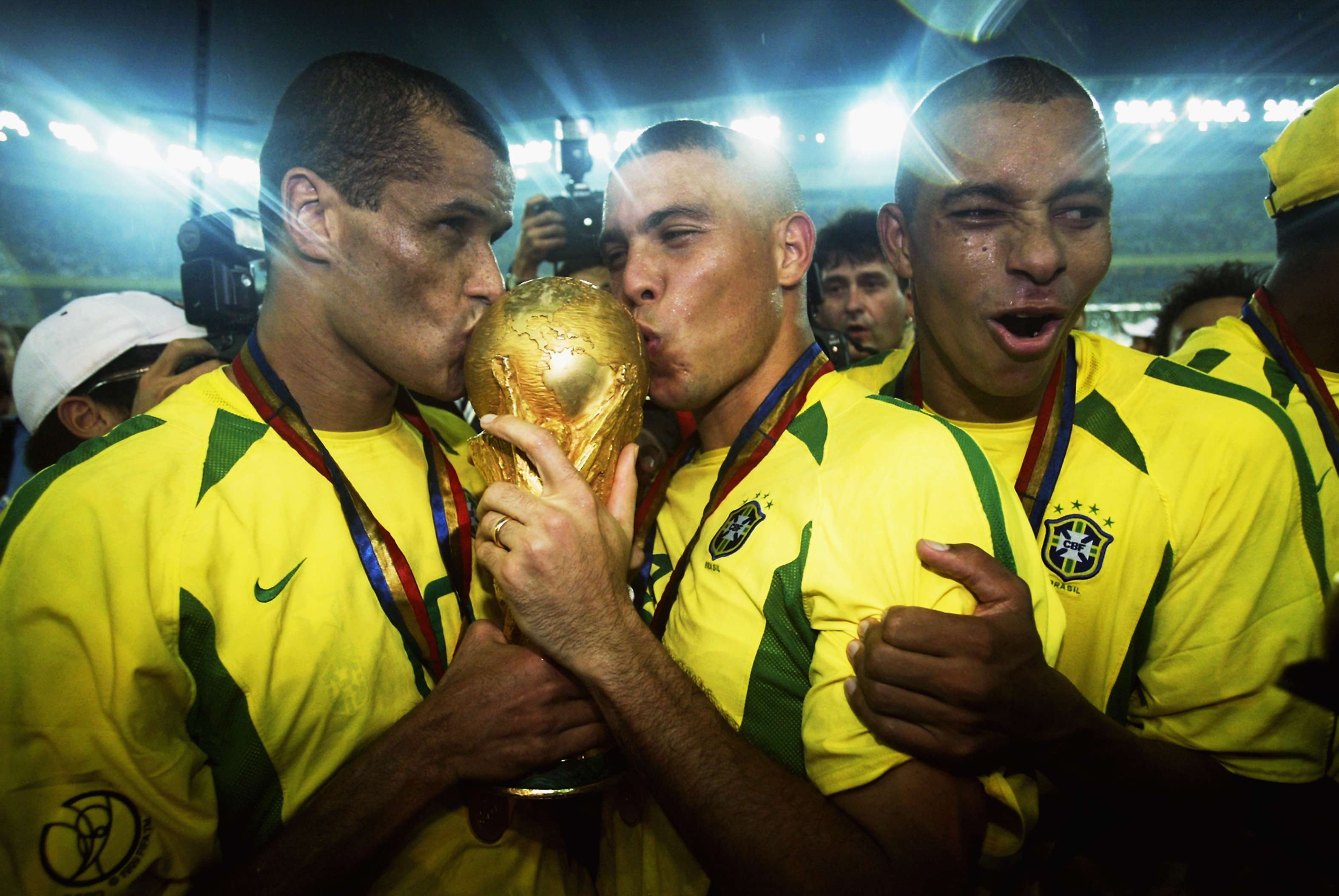 Rivaldo celebrates Brazil's 2002 FIFA World Cup win