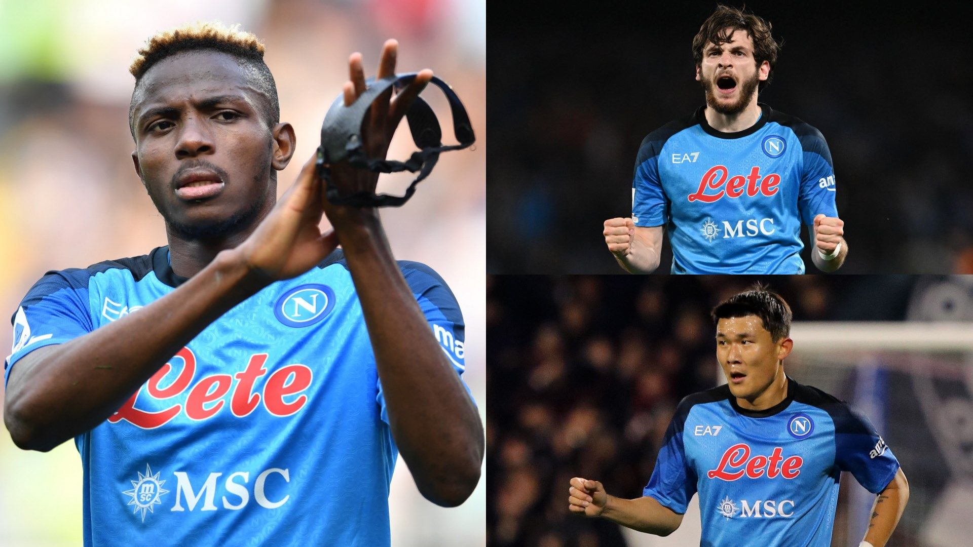 Victor Osimhen Khvicha Kvaratskhelia Kim Min-jae Napoli 2022-23 GFX