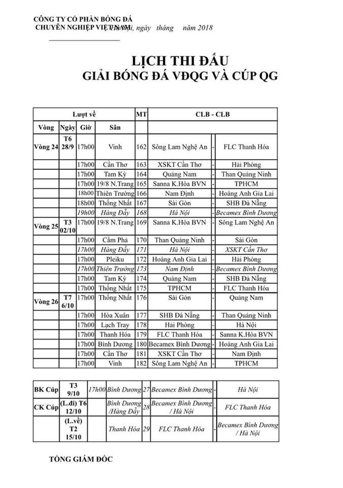 Lịch thi đấu V.League