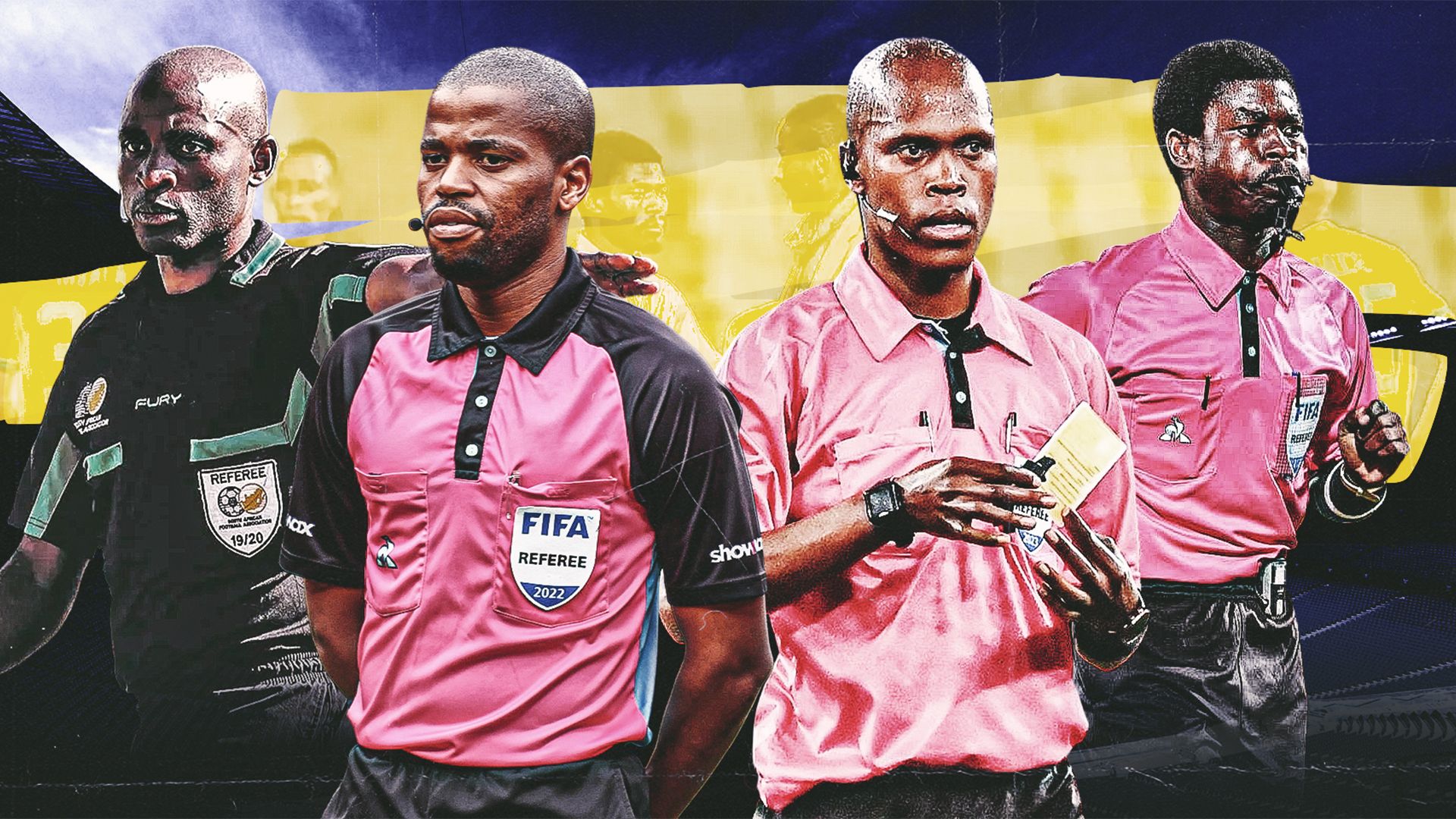 Premier Soccer League referees Jelly Chavani, Cedrick Muvhali, Abongile Tom and Luxolo Badi