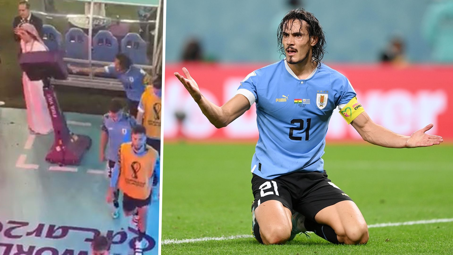 Edinson Cavani Uruguay VAR monitor