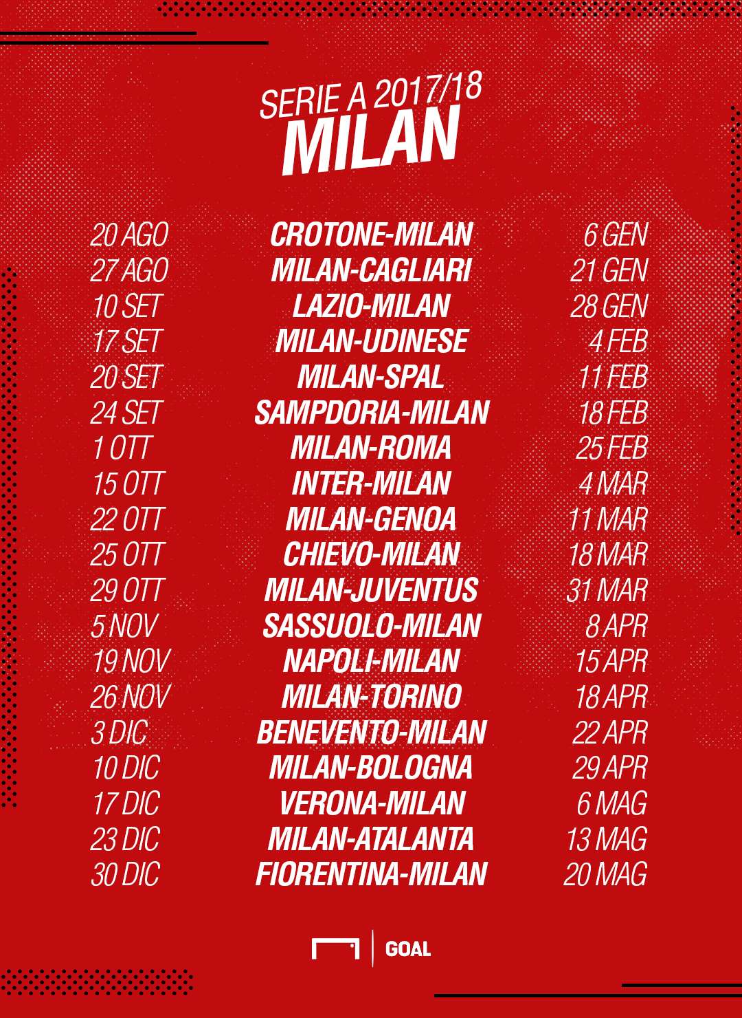 Calendario Milan 17/18