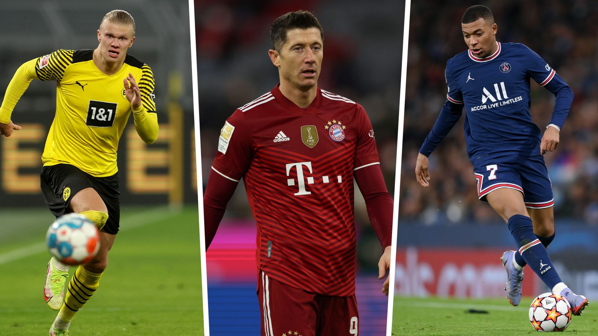 Erling Haaland, Robert Lewandowski, Kylian Mbappe GFX