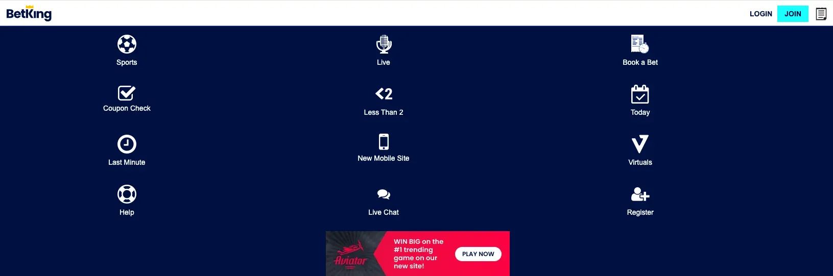 BetKing Old Mobile Features