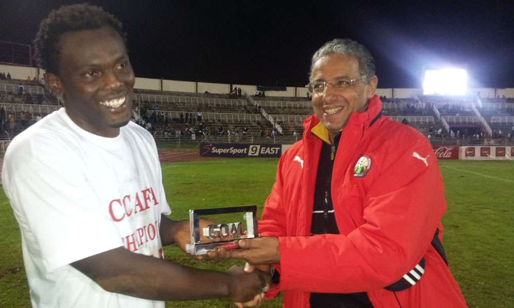 Kenya and Gor Mahia David Owino defender receiving Goal Kenya Player of the Year trophy