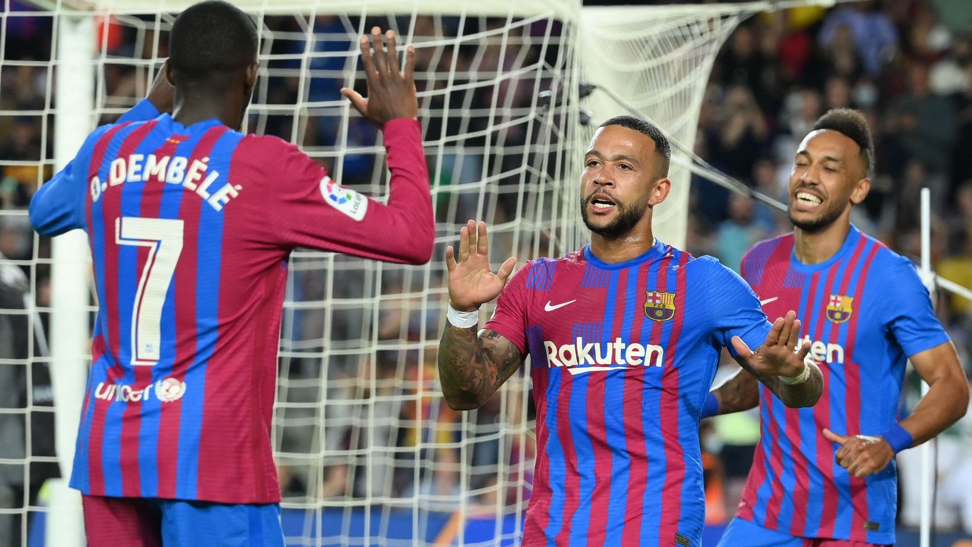 Ousmane Dembele, Memphis Depay, Pierre-Emerick Aubameyang, Barcelona 2021-22