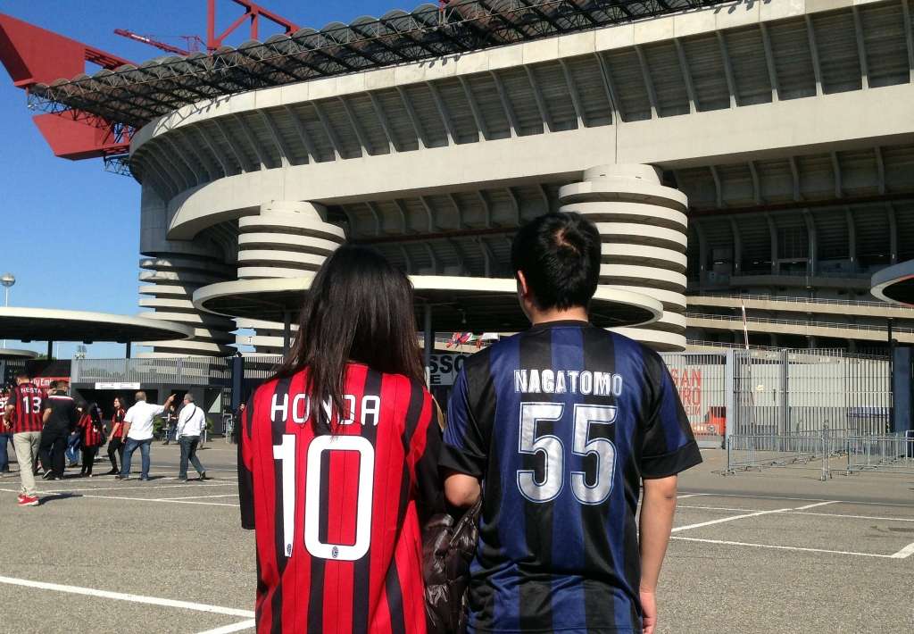 Two Japanese fans in front of San Siro before Ac Milan-Inter