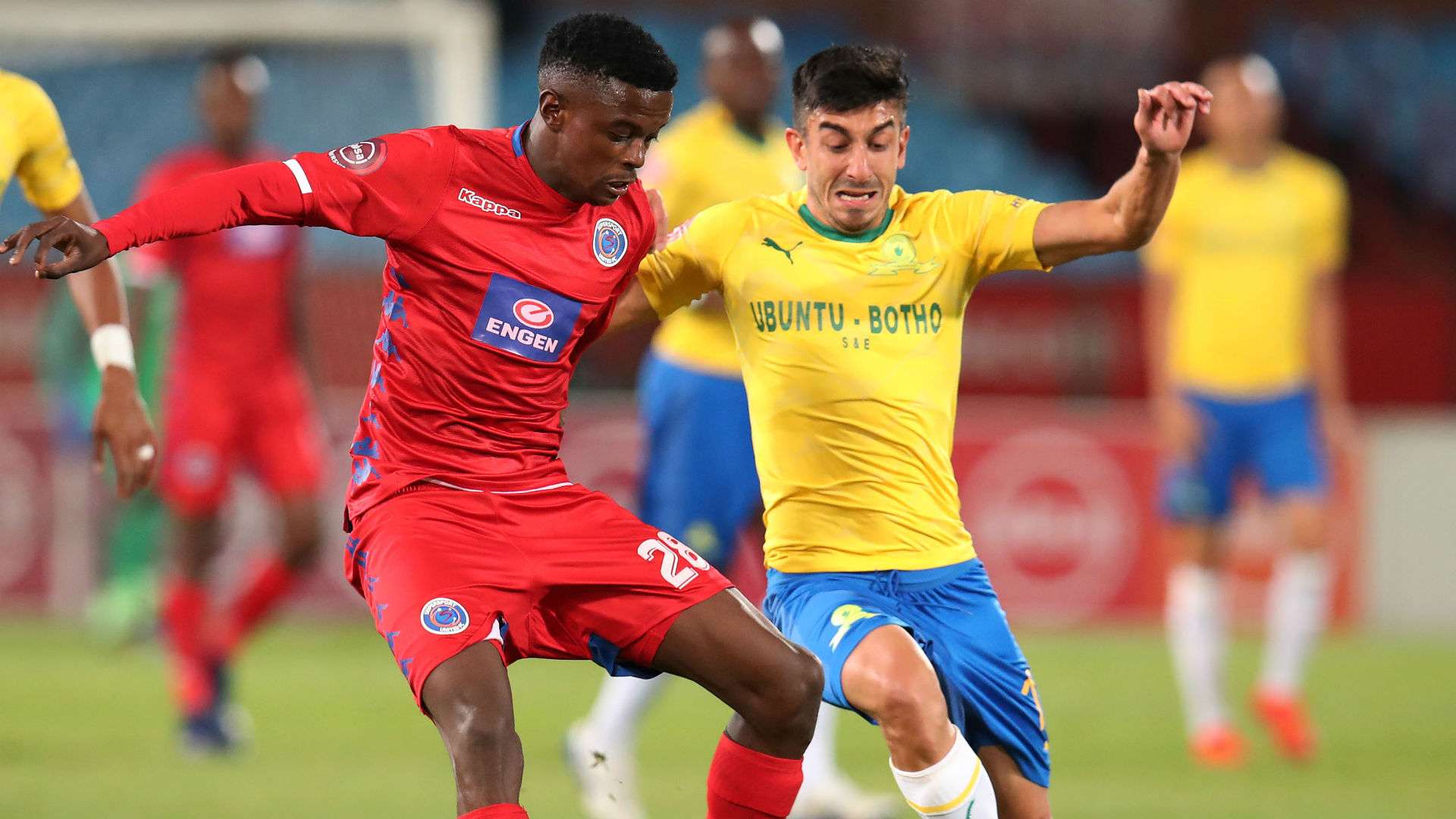 Mamelodi Sundowns v SuperSport United Emiliano Tade and Teboho Mokoena, April 2019