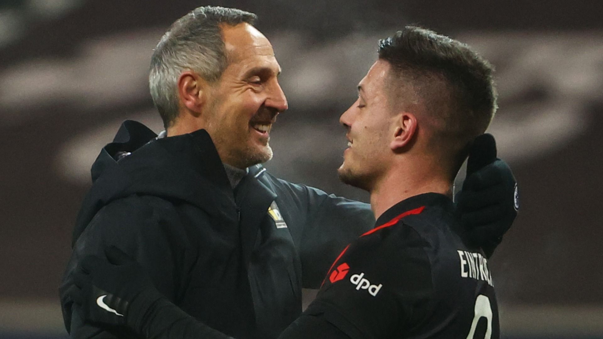 Adi Hutter congratulates two-goal Luka Jovic