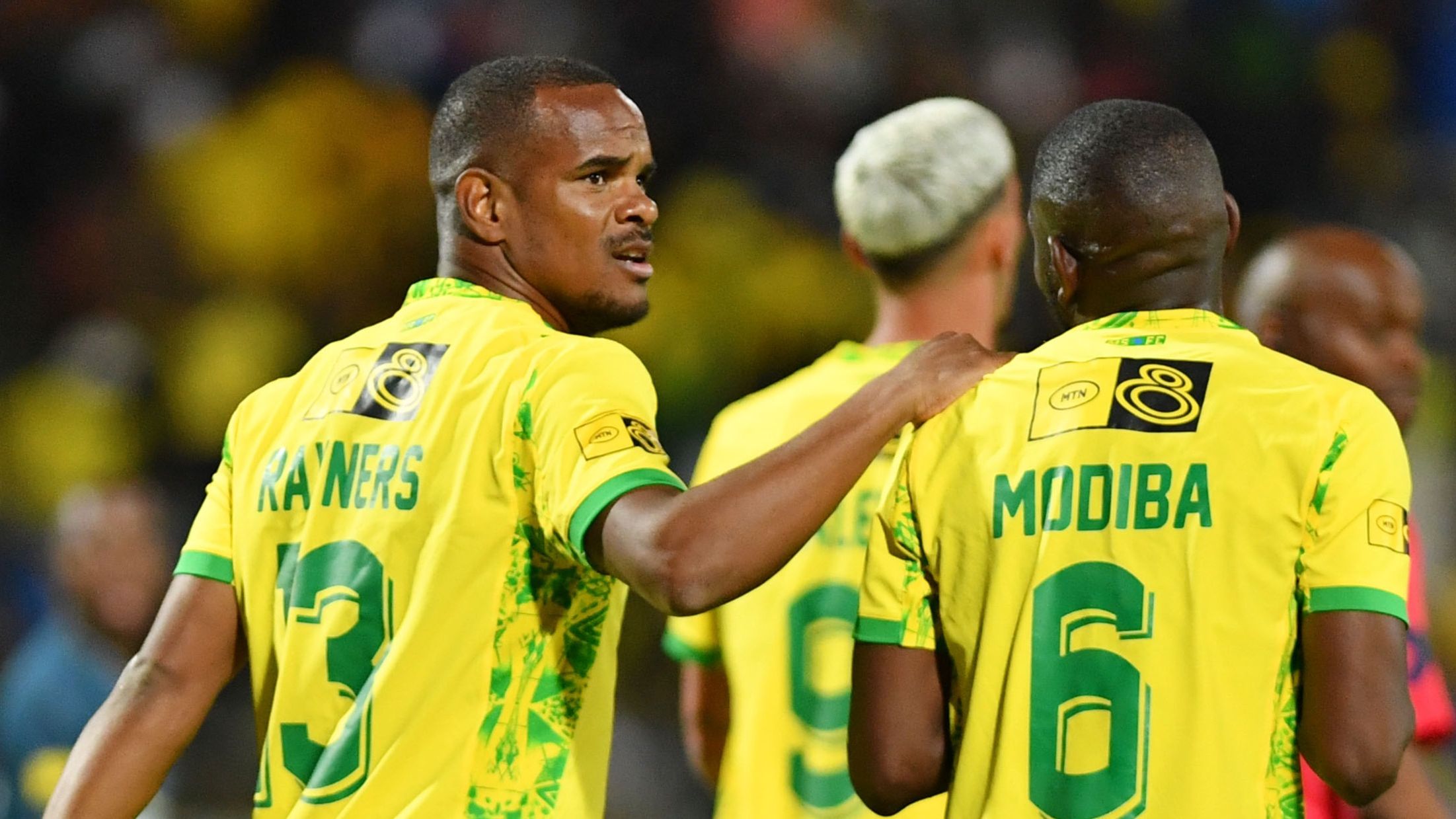 Iqraam Rayners and Aubrey Modiba of Mamelodi Sundowns