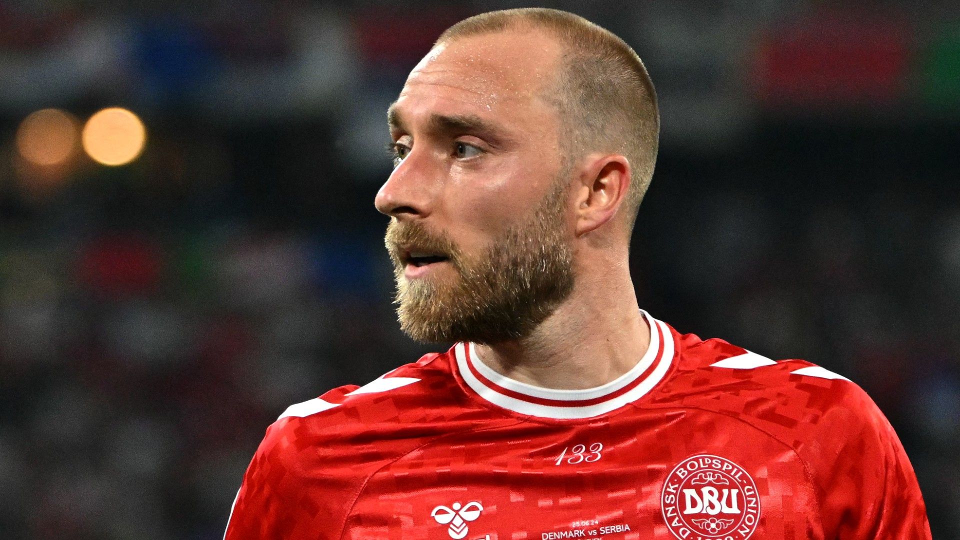 Denmark's midfielder #10 Christian Eriksen reacts