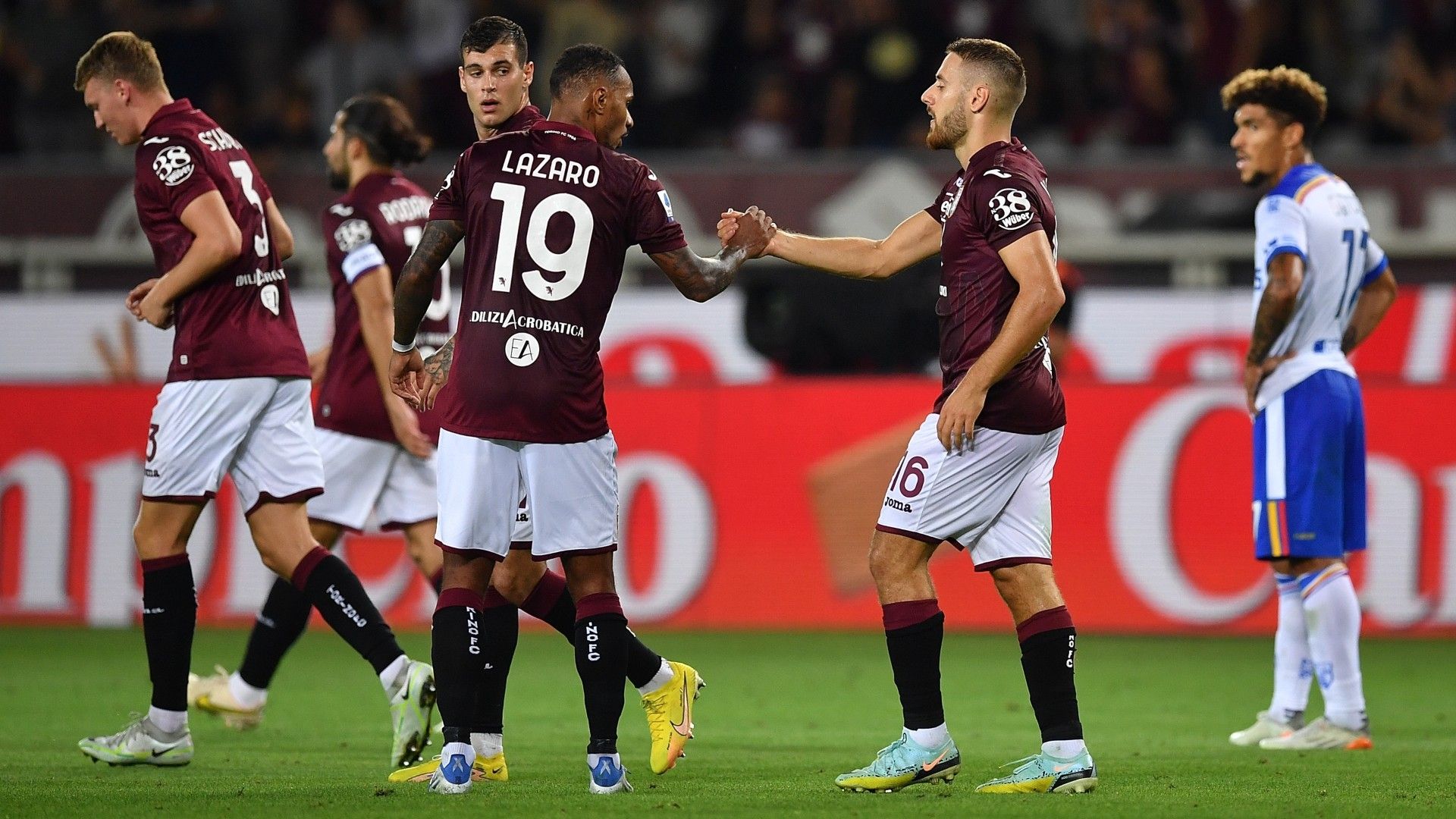 Torino celebrates goal against Lecce