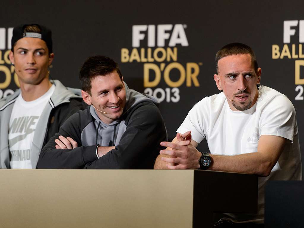 Ronaldo, Ribery và Messi tại buổi lễ trao giải Ballon d'Or 2013