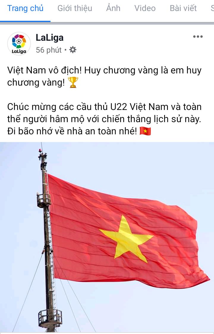 Facebook Tottenham & La Liga congratulate U22 Vietnam after winning SEA Games 30 title