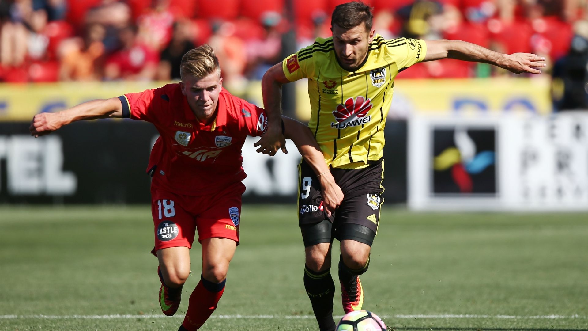 Riley McGree Kosta Barbarouses Adelaide United v Wellington Phoenix A-League 29012017
