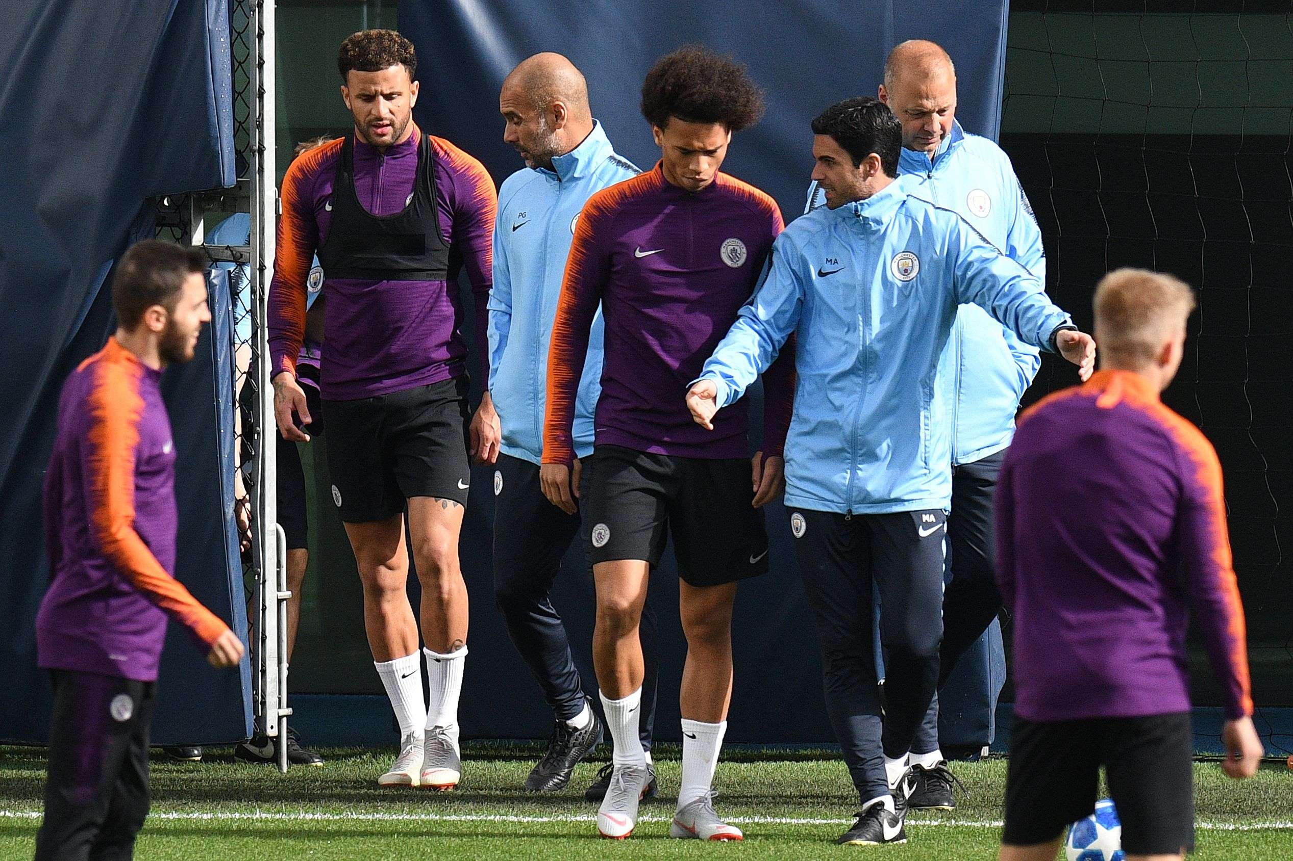 Kyle Walker Pep Guardiola Leroy Sane Mikel Arteta Manchester City Training