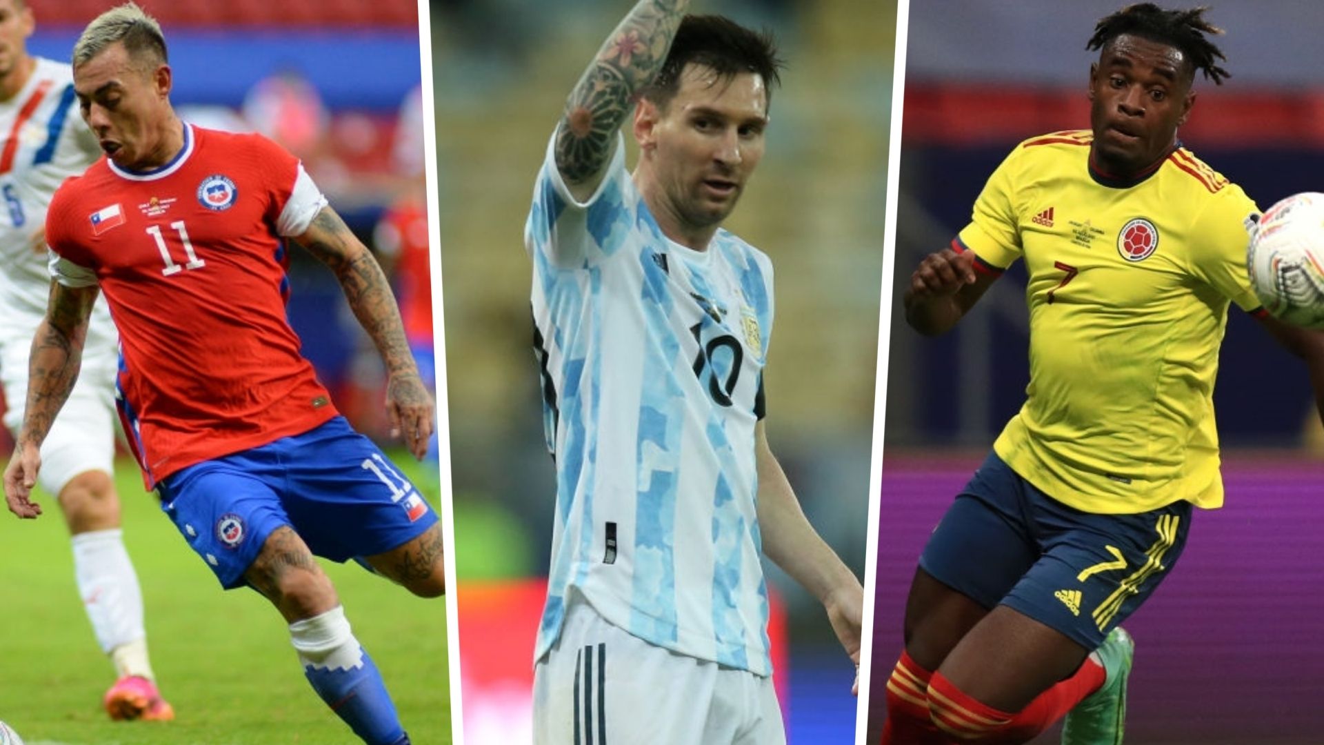 eduardo vargas, lionel messi y duván zapata