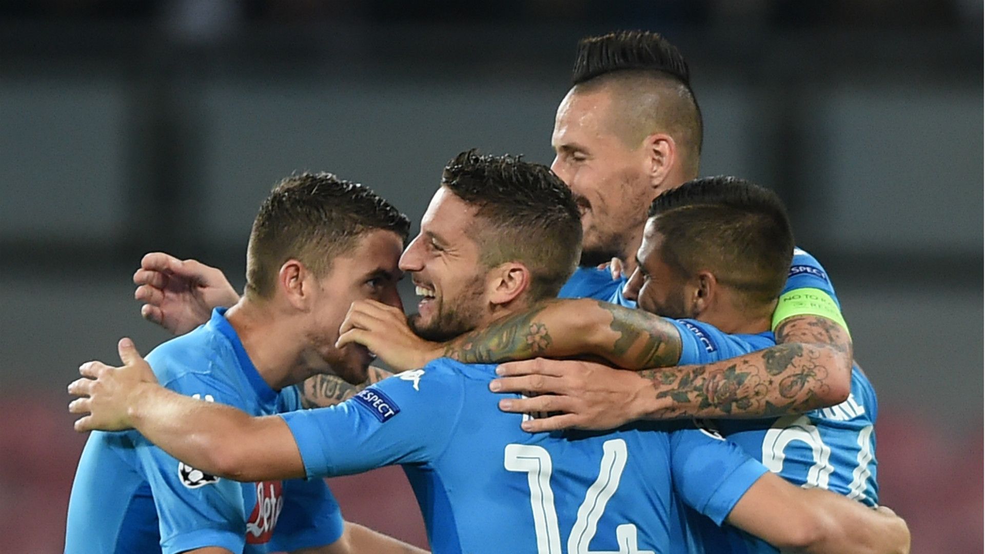 Napoli celebrating, Feyenoord, UEFA Champions League, 26092017