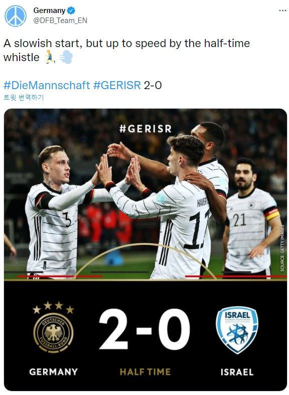 독일 vs 이스라엘 전반전 결과