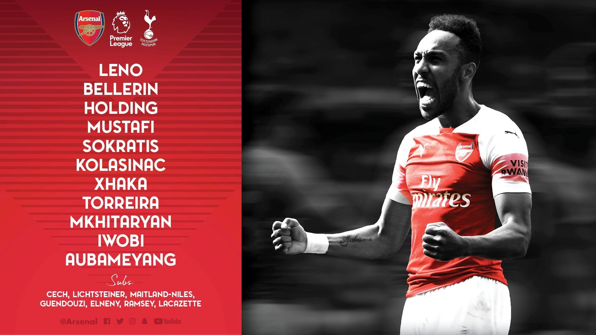 Arsenal vs Tottenham EPL Line Up 021218