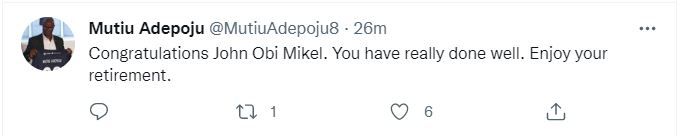 Tweet on Mikel