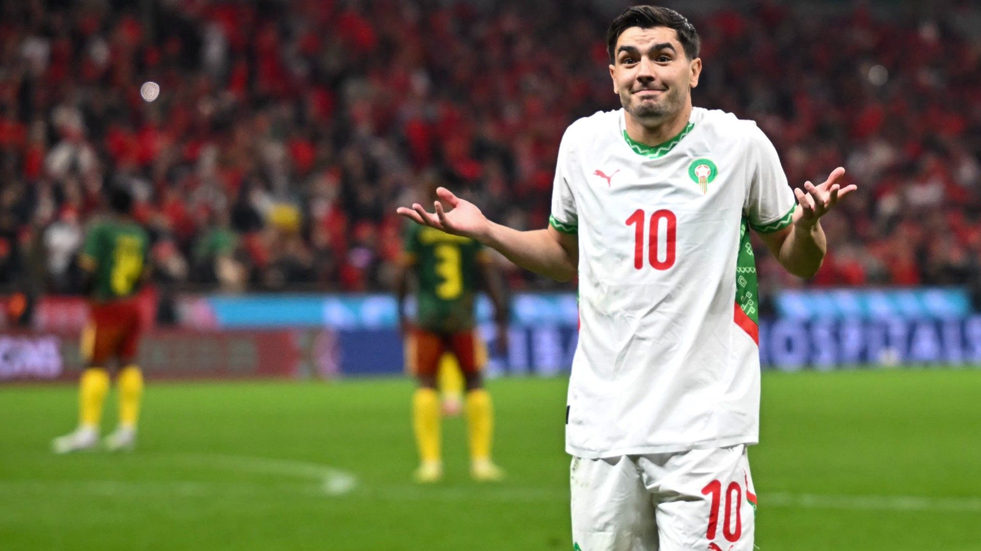 Morocco's forward #10 Brahim Diaz celebrates scoring