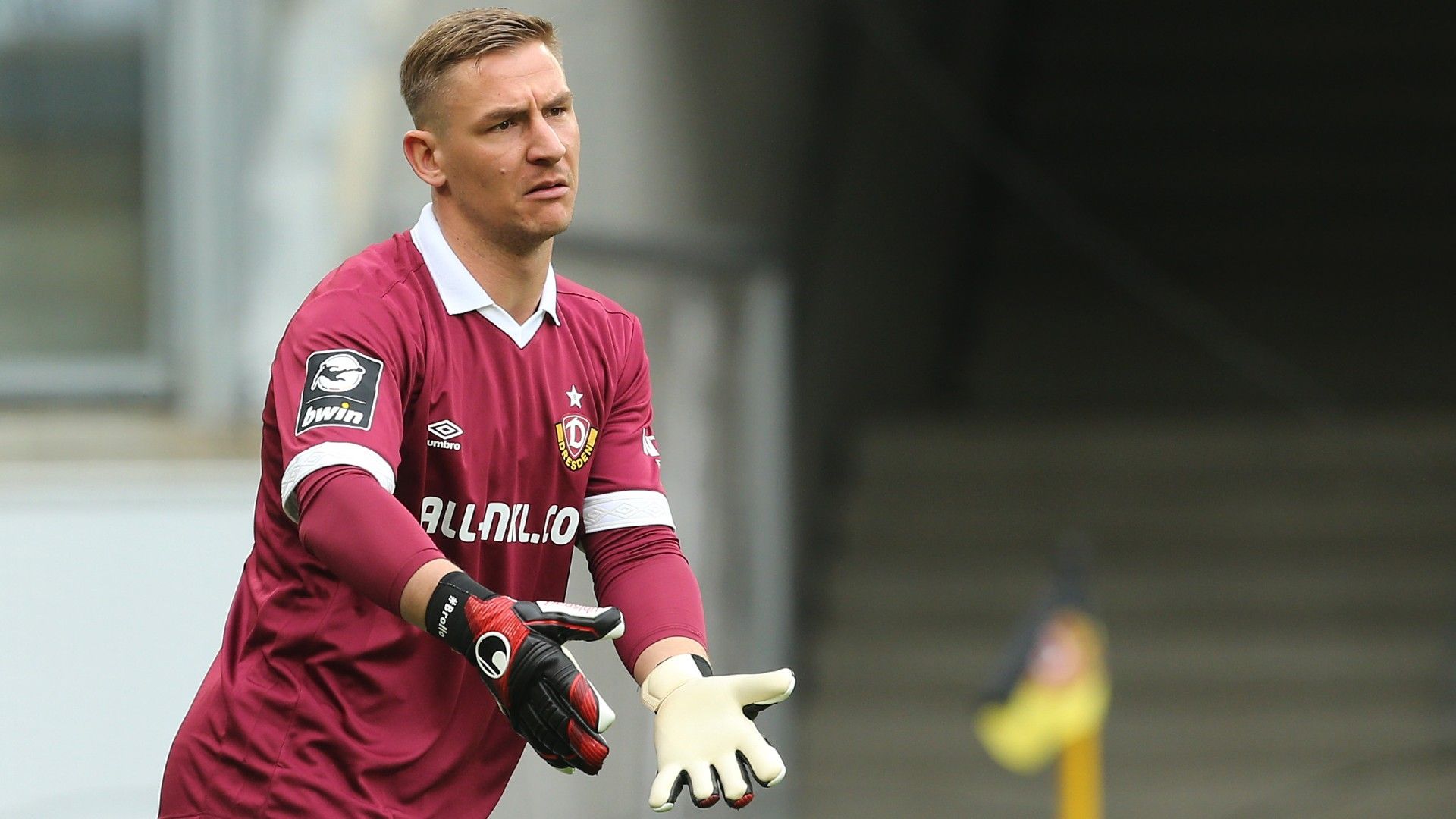 Kevin Broll of Dresden reacts